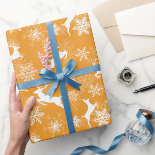 Yellow Christmas snowflakes deer pattern Wrapping Paper