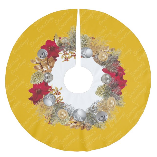 Yellow Christmas Wreath Brushed Polyester Tree Skirt (Front)