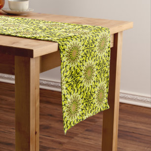 Yellow Chrysanthemum Floral Patterned Abstract  Short Table Runner