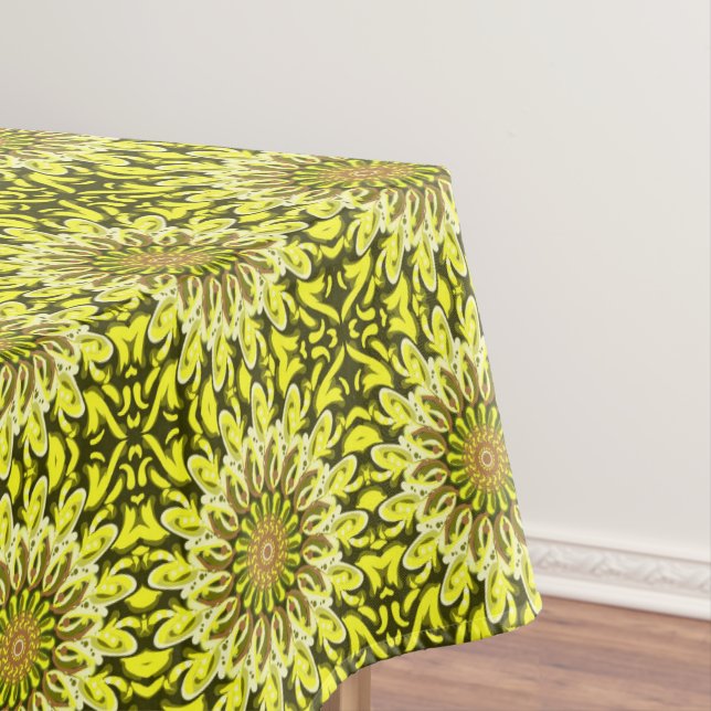 Yellow Chrysanthemum Floral Patterned Abstract  Tablecloth (In Situ)