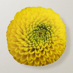 Yellow Chrysanthemum Flower Round Cushion