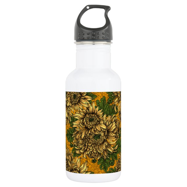 Yellow chrysanthemum flowers 532 ml water bottle (Front)