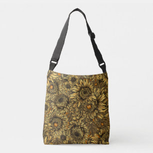 Yellow chrysanthemum flowers and orange beetles crossbody bag