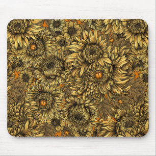 Yellow chrysanthemum flowers and orange beetles mouse pad