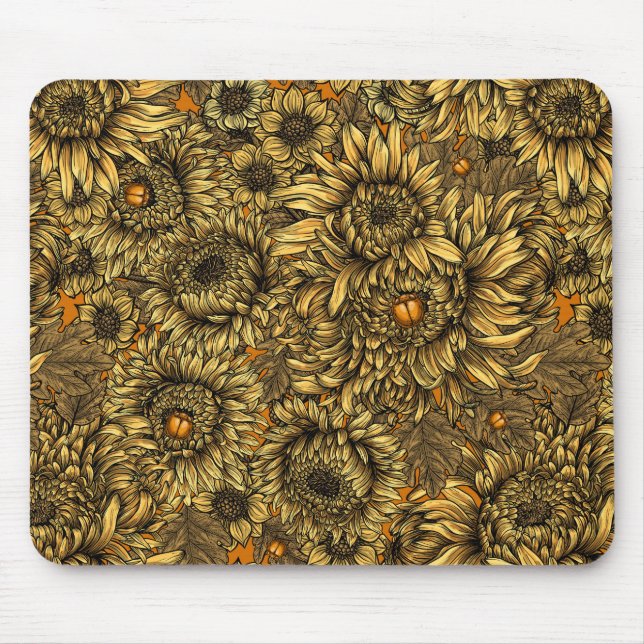 Yellow chrysanthemum flowers and orange beetles mouse pad (Front)