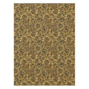 Yellow chrysanthemum flowers and orange beetles tablecloth