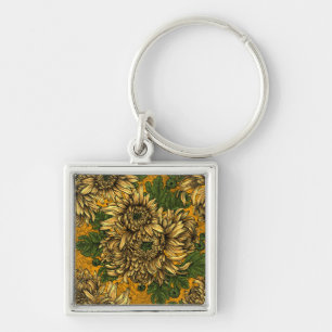 Yellow chrysanthemum flowers key ring