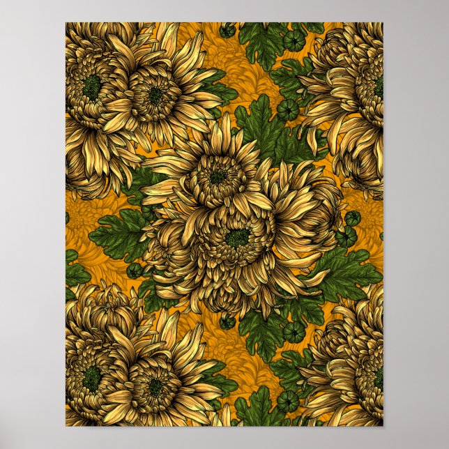 Yellow chrysanthemum flowers poster (Front)