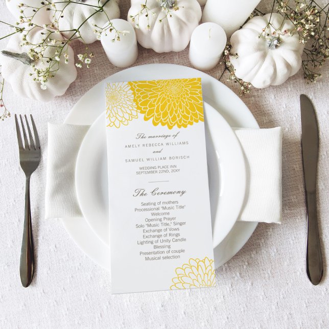 Yellow Chrysanthemum Wedding Program Rack Cards (Creator Uploaded)