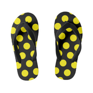 Yellow Circles on Black Background Kid's Jandals