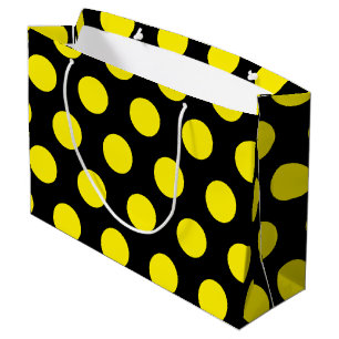 Yellow Circles on Black Background Large Gift Bag