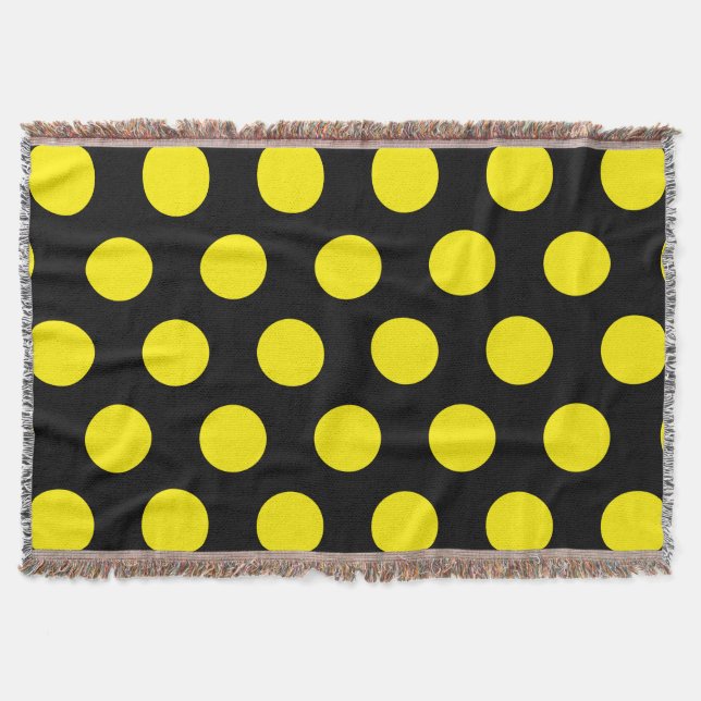 Yellow Circles on Black Background Throw Blanket (Front)