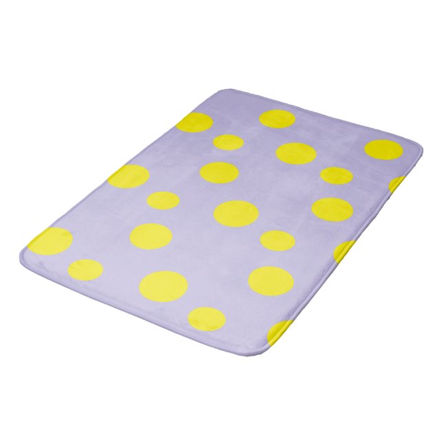 Yellow circles on purple pattern bath mat (Angled)