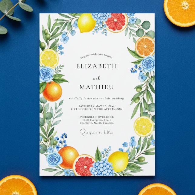Yellow Citrus Floral Romance Wedding Invitation (Creator Uploaded)