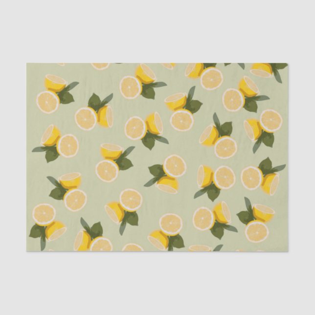 Yellow Citrus Lemon Fruit on Pale Lime Green Tissue Paper (Front)