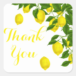 Yellow Citrus Thank You Lemon Green Wedding Party Square Sticker