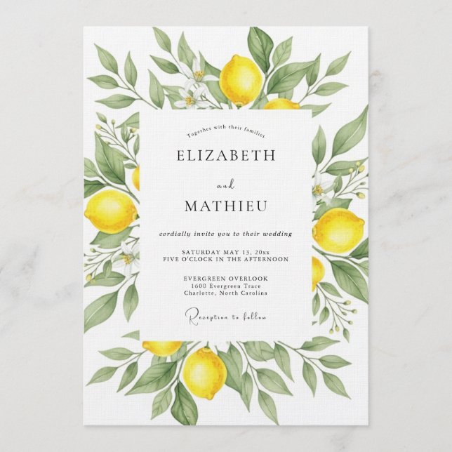 Yellow Citrus Verdant Wedding Invitation (Front)