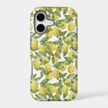 Yellow citrus watercolor lemons with green leaves