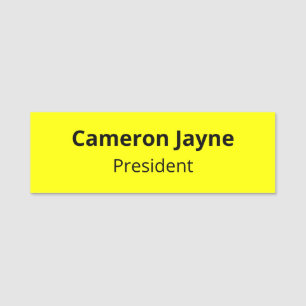 Yellow Classic Name Tag Pin or Magnet Professional