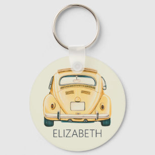 Yellow Classic Vintage Buggy Bug Car Personalised Key Ring