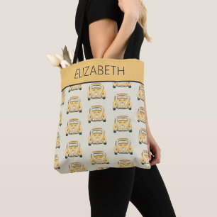 Yellow Classic Vintage Buggy Bug Car Personalised Tote Bag
