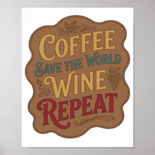Yellow COFFEE SAVE THE WORLD WINE REPEAT Design Poster (Front)