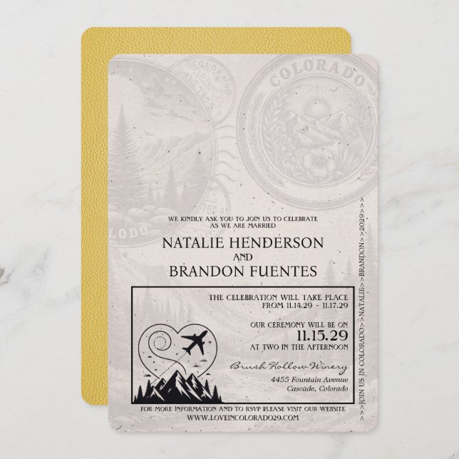Yellow Colorado Passport Wedding Invitation (Front/Back)