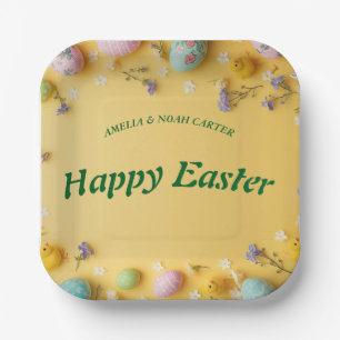 Yellow colorful Easter BRUNCH & HUNT Paper Plate