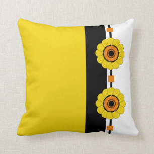 Yellow Colour Blocked and Floral Cushion