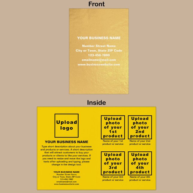 Yellow Colour Business Brand on Foil Card (Your business brand on card with gold foil background. Yellow background inside.)