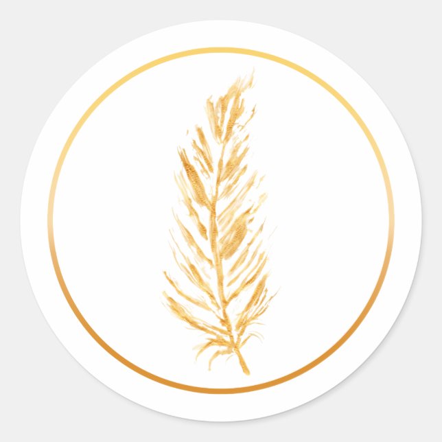 Yellow Colour Feather Drawing Classic Round Sticker (Front)