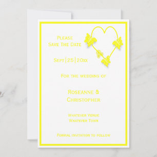 Yellow Coloured Butterflies Heart Design Wedding Save The Date