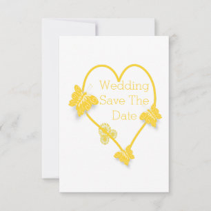 Yellow Coloured Butterfly Heart Save The Date Invitation
