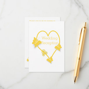 Yellow Coloured Butterfly Heart Wedding Reception Enclosure Card