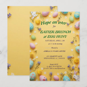 Yellow colourful  Easter BRUNCH & HUNT Invitation