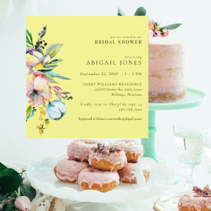 Yellow Colourful Floral Square Bridal Shower Invitation