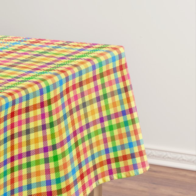 Yellow Colourful Gingham Plaid Pattern  Tablecloth (In Situ)