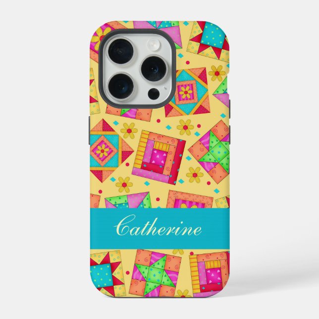 Yellow Colourful Patchwork Quilt Block Custom iPhone Case (Back)