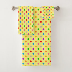 Yellow Colourful Rainbow Polka Dots Design Bath Towel Set