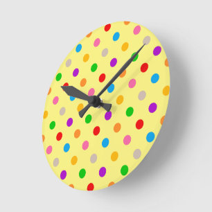 Yellow Colourful Rainbow Polka Dots Design Round Clock