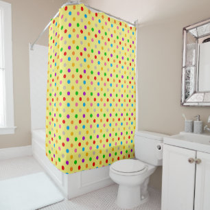 Yellow Colourful Rainbow Polka Dots Design Shower Curtain