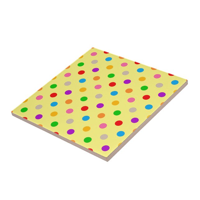 Yellow Colourful Rainbow Polka Dots Design  Tile (Side)