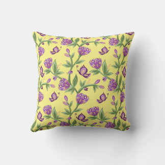 Yellow colours, purple butterfly summer pillows