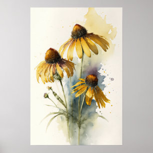Yellow Coneflowers Art Print Poster