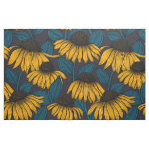 Yellow coneflowers on dark blue fabric