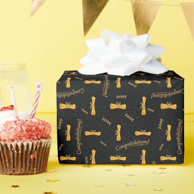 Yellow Congratulations Diploma Class Year Grad Wrapping Paper (Birthday Party)