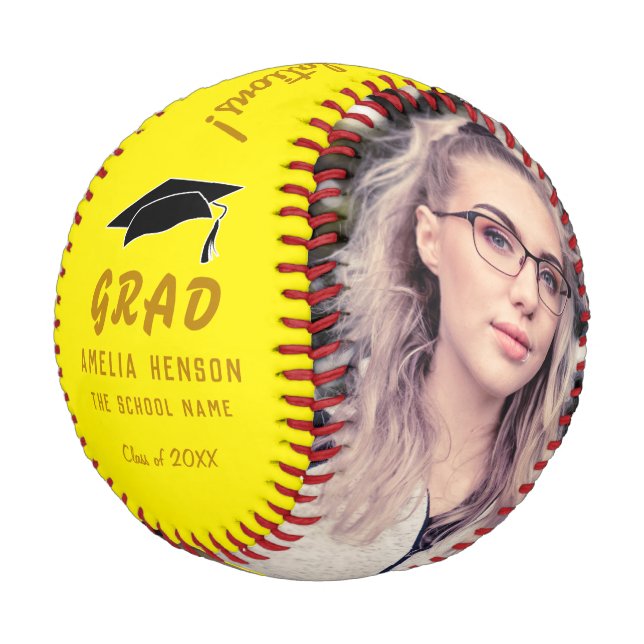 Yellow Congratulations Grad Graduation 2 Photo  Baseball (Angled)