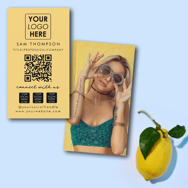 Yellow Connect with Us Social Media QR Code Photo Business Card (Yellow Connect with Us Social Media QR Code Photo Business Card)