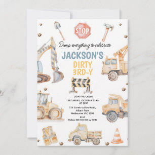Yellow Construction 3rd Birthday Boy Invitation