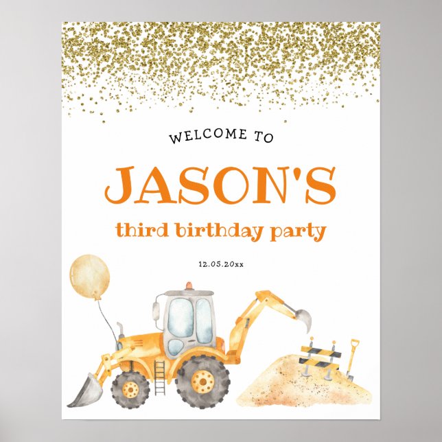 Yellow Construction Birthday Welcome Sign (Front)